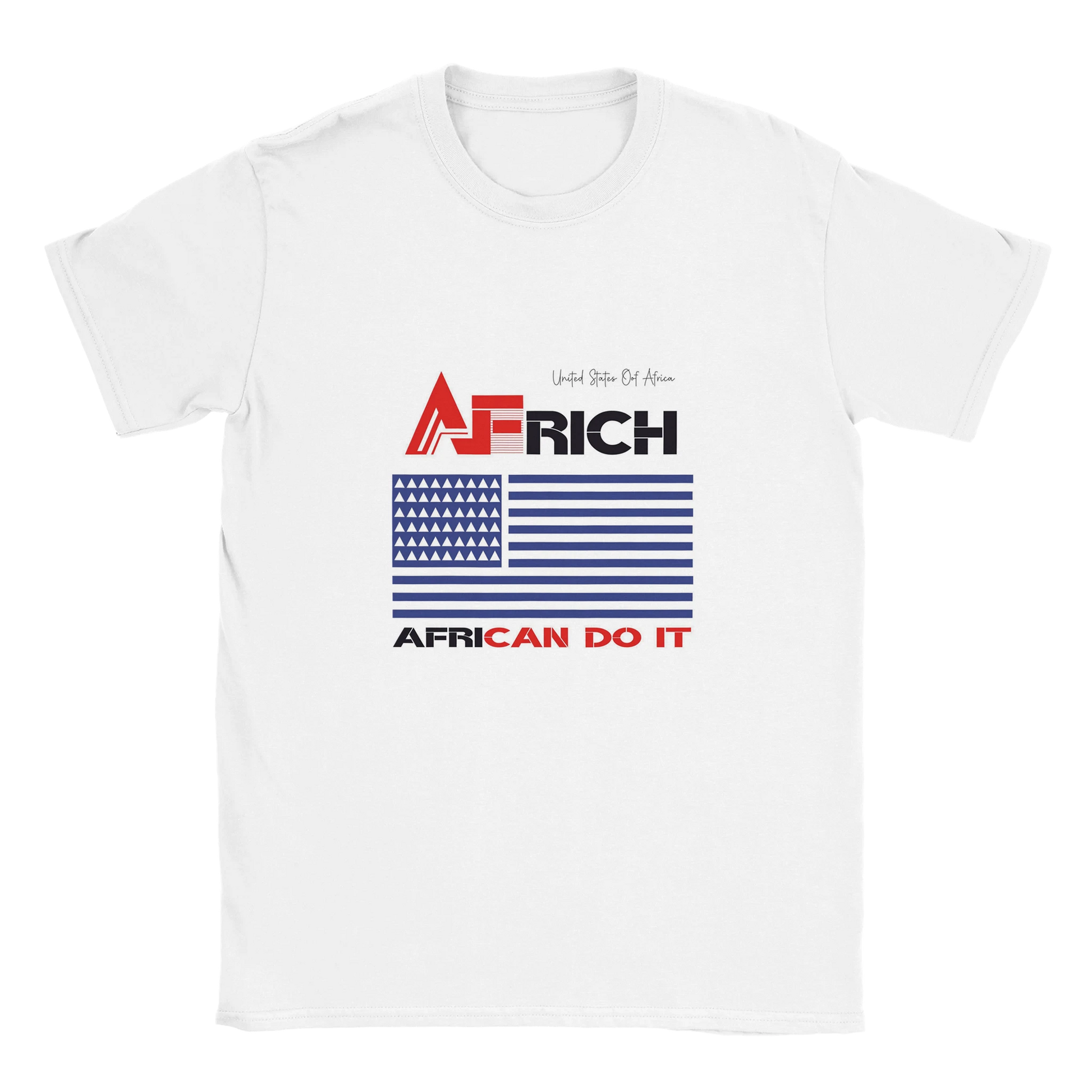 AFRICH® Adult Classic Summer Elegance Unisex Crewneck T-shirt. White t-shirt with AFRICH® logo on a white background