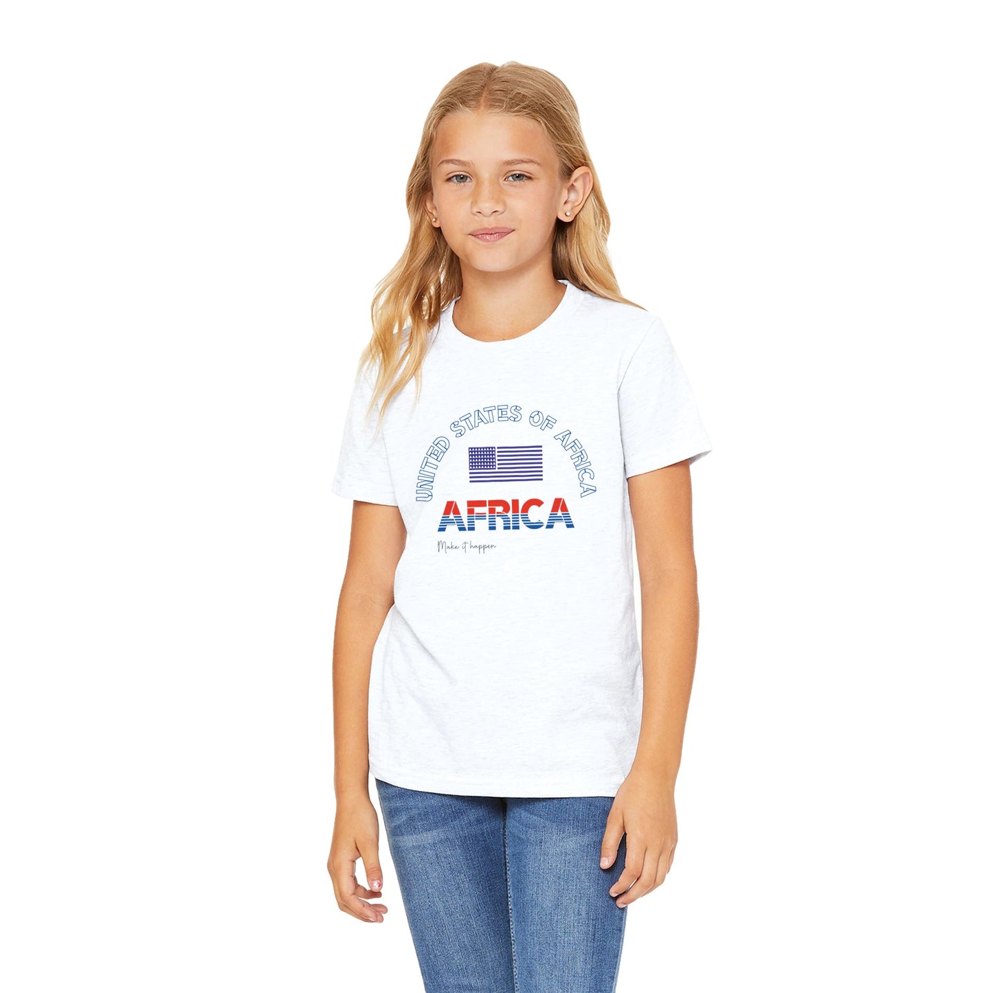 The AFRICH Kids White T-Shirt for the United States of Africa celebrates unity and pride across all 54 nations. Made from soft, high-quality fabric, it offers comfort and style for every child. This bold T-shirt lets kids proudly represent Africa’s future with every wear—bright, united, and full of promise.