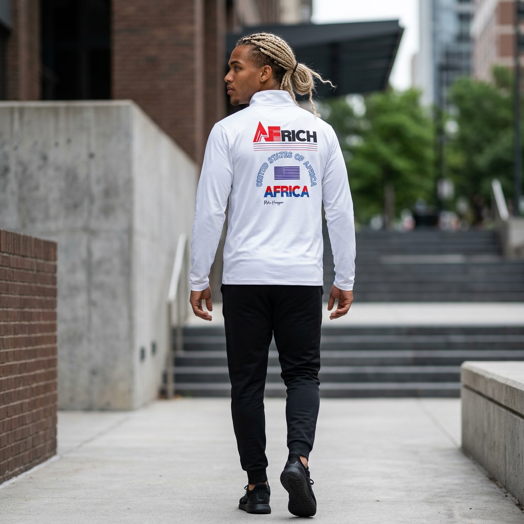 Africa Graphic Quarter-Zip Pullover — "United States of Africa" Back Print